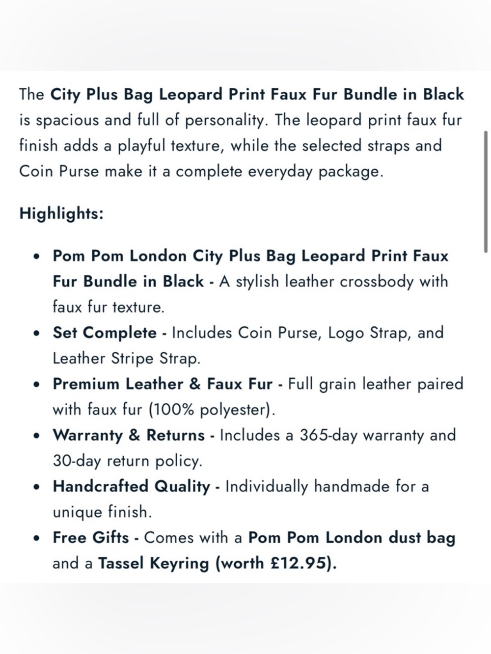 Pom Pom London City Plus Bag Leopard Print Faux Fur Black Bundle! - Picture 3 of 15